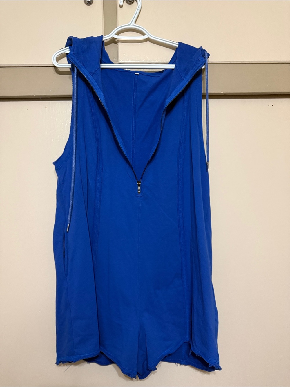 Blue Hooded Sleeveless Romper